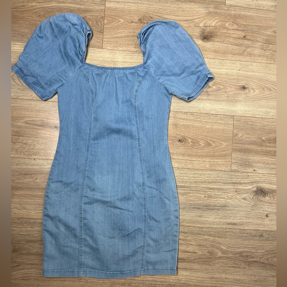 Faux Denim Blue Puff Sleeve Dress size M Western Festival Classic Rodeo